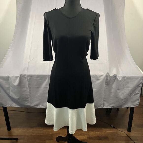 Banana Republic Dress Womens Petite 0P Black White Flare Hem Half Sleeve - Picture 1 of 16